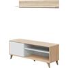 CAPALDO Mobile TV 135 Cm Con Anta E Mensola Bianco E Rovere Kikua Plus