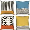 Hnmdmyi Copricuscino Boho 45x45 Set di 4, metà secolo astratto moderno geometrico coperture cuscino decorativo blu giallo arancio bruciato lino copertura cuscino per divano letto esterno Home Decor