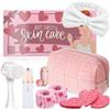 KS LUX Skin care kit viso, regali donna originali e utili, set skincare completo: fascia capelli skincare, flaconi da viaggio, spazzola pulizia viso, 3 spugnette pulizia, rullo sebo.