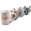 ARCA, Set di 4 Tazze Caffè con Cucchiaino Decoro Coffee, Realizzate in Ceramica, Semplici e Pratiche, Lavabili in Lavastoviglie, Colori Assortiti, Capacità 25 ml, 6,5x5,5 cm