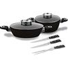 LAGUIOLE CUISSON Laguiole - Set di 4 coltelli antiaderenti Black Ston® + 2 coltelli forgiati da bistecca + 1 forchetta forgiata