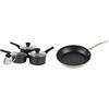 Russell Hobbs RH01706EU, Batteria di Pentole da 3 Pezzi in Alluminio Forgiato con Effetto Perlato + Vaschetta di frittura Salter BW07843C in alluminio forgiato metallizzato non Stick