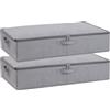 YheenLf 2 Pezzi Scatole Sottoletto, Contenitori per Armadio Salvaspazio, Organizzatore Scarpe, Contenitore Vestiti, per Trapunte, Coperte, Grigio, 80×40×15cm