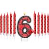 Herdear Candele di Compleanno con Tema Coccinella, Numero 6 | A Tema Coccinella da 2,8 Pollici, 1 Candela Numero, 10 Candeline Lunghe Sottili