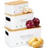 Otauoaea Porta Patate Cipolle Aglio - Set di 3 Contenitore Patate e Cipolle e Aglio - Porta Patate Cucina con Coperchio e Fori di Ventilazione - Contenitori Salvaspazio Cucina Design Retrò - Bianco