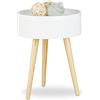 Relaxdays Tavolino da Salotto Rotondo con Vassoio, Design Scandinavo, Mobiletto Basso, HxLxP: 50 x 38 x 38 cm, Bianco