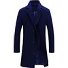 DSDFSVEW Cappotto di lana lungo in tinta unita invernale da uomo giacca monopetto soprabito, blu navy, L
