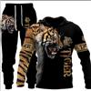 hiegi Set di 2 tuta sportiva da uomo, con leone 3D, tigre, lupo, casual, da jogging, F5, XL
