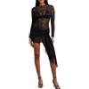 Zukmuk Tuta/Mini Abito Elegante da Donna in Pizzo, Estivi Bodysuit/Bodycon Manica Lunga Collo Rotondo Tie-Up Trasparente Slim Fit Autunno Clubwear (Nero B, M)