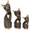 SusggO Set di 3 statuette di animali portafortuna in legno, gufo, gatto, tartaruga, pesce. Decorazione, intagliato a mano, artigianato per ornamento mobili. (3 gatti marroni con punti mod. 1 GMPT1).
