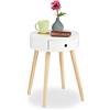 Relaxdays Tavolino Rotondo, Cassetto, Design Scandinavo, da Salotto o Comodino da Camera, HxØ: 52 x 40 cm, Legno, Bianco
