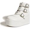 LUCK STEP Stivaletti da donna con plateau, punta tonda, cerniera, zeppe, tacco alto, fibbia rave, suola spessa, stivaletti gotici, bianco, 38 EU