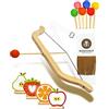 BOGENHELD® Arco e freccia per bambini | Set di tiro con l'arco con 6 frecce, 1 tasca freccia e 4 dischi bersagli di frutta, giocattolo in legno per bambini dai 3 anni in su
