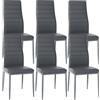 CLP Set di 6 sedie da pranzo Mayfair I Rivestimento in velluto o ecopelle I Sedia imbottita con struttura in metallo, Colore:grigio, Materiale:Ecopelle