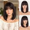 FESHFEN Nero Marrone Corta Parrucca con Frangia Lisci Bob Parrucche Naturale Sintetiche Dritto Uso Quotidiano del Partito Parrucche Capelli per Donne 35cm