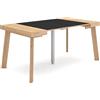 Skraut Home | Consolle allungabile | Tavolo consolle allungabile | 160 | Per 8 persone | Gambe in legno | Stile moderno | Rovere e nero