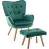 HollyHOME Poltrona con Poggiapiedi Salotto Velluto Poltrona da Lettura Relax Sedia Camera da Letto con Braccioli, Verde