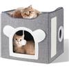 Furjoy Casetta pieghevole per gatto, Cuccia Gatto Casa pieghevole con terrazza, letto a 2 strati grande grotta con tiragraffi e Pallina da Gioco