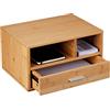 Relaxdays Organizer da Scrivania, 1 Cassetto Portaoggettie 2 Scomparti, in bambù, H x L x P: 22 x 40 x 31 cm, Marrone