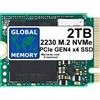 Global Memory 2TB M.2 2230 Pcie Gen4 x4 Nvme SSD Ms Superficie 3/4/Pro (X, 7 8, 9)/ Go,