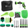 GES Spruzzatore di schiuma per autolavaggio con ugello per tubo dell'acqua da giardino - 21 prodotti per il lavaggio di interni ed esterni auto - Spruzzatore per lavatrice con custodia (Verde)