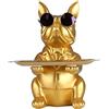 QIANLING Cane vassoio bulldog dorato, moderna decorazione, può essere utilizzato in soggiorno, sala da pranzo, ufficio, vassoio decorativo multiuso per riporre chiavi, caramelle, gioielli e piccoli oggetti