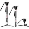 Cayer CF34DV Videoproiettore professionale Monopiede 71 Monopiede per fotocamera telescopica in fibra di carbonio con testa fluida Pan Tilt e base per treppiede a 3 gambe per videocamere DSLR