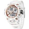 findtime Orologio da polso digitale da donna con sveglia, calendario, orologio digitale a LED, 50 m, impermeabile, militare, cronometro, 12/24 ore, per bambini, digitale e analogico, bianco-oro rosa, cinghia