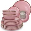 PURE LIVING INTERIOR DESIGN Set di Piatti in Ceramica per 6 Persone Rustic 18 Pezzi - Design Rustico e Moderno, Lavabili in Lavastoviglie - Set di Ciotole e Piatti Colorati - Pure Living rosa