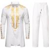 ZDSUHYIW Africano Uomo Partito Vestito Due Pezzi Set Dashiki Shirt Pantaloni Tuta Tuta Manica Lunga Vestito Tradizionale Africano Uomo Set di Vestiti a Maniche Lunghe Dashiki, bianco, XL