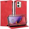 Beajew Cover per Motorola Moto G54, [2X Vetro Temperato]Premium PU Pelle Portafoglio Libretto Flip Protettiva Antiurto Custodia,[Slot Schede] [Chiusura Magnetica] [Funzione Stand]-Rosso