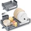 Kingrack Scolapiatti Espandibile e Pieghevole in Alluminio Con Portaposate Rimovibile, Portapiatti Antigraffio, Regolabile Con Beccuccio di Scarico Girevole per Cucina