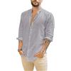Glacspyg Camicia Casual Aderente per Affari.Camicia in Lino a Maniche Lunghe da Uomo, Azzurro M