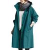 Beokeuioe Cappotto softshell da donna, impermeabile, traspirante con cappuccio, giacca leggera, giacca a vento da donna, elegante giacca lunga con cappuccio, parka autunno, taglie forti, Blu scuro, L