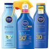 Nivea Sun Spray Solare Kids Protect & Care SPF50+ Protezione Molto Alta 270ml + Latte Solare Protect & Hydrate SPF30 200ml + Latte Doposole Idratante e Rinfrescante da 400ml - 3 Prodotti