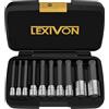 LEXIVON Set di Bussole per Punte Scanalate Quadre Triple XZN, Extra Lunghe da 4 pollici | 10 pezzi Stile Europeo M4 - M18, Acciaio Legato S2 Premium | Custodia di Archiviazione Migliorata (LX-145L)
