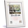 3-B Cornice portafoto HIT - Bianco - 15 x 21 cm (A5) - Cornice in legno, cornice per documenti con vetro acrilico