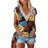 PLOKNRD Donna Elegante Pizzo Tee con Scollo a V Estivi Fiore Maniche Corte Classico Top Stile Hawaiano(Fiori e Foglie,M)