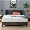 Zinus Evelyn Struttura letto imbottita con testiera Wingback Deluxe, 140 x 190 cm, Grigio scuro, Supporto a doghe in bambù sostenibile, Montaggio facile