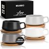 MIAMIO - 4 tazze da caffè da 320 ml/set di tazze e piattini/eleganti e moderne tazze da caffè in gres - set di 4 pezzi della collezione Luxe (Beige Pastello)