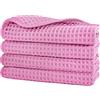POLYTE Asciugamano per il viso in microfibra senza pelucchi, 33 x 33 cm, confezione da 4 (rosa, trama a nido d'ape)