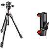 Manfrotto, Treppiede con Borsa, Testa a 3 Movimenti, 3 Sezioni in Alluminio, Nero & MCPIXI Attacco Universale per Smartphone, Versione Pro