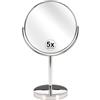 DONREGALOWEB Specchio da bagno con piede in metallo e 2 lati con 5 ingrandimenti decorato in colore cromato lucido