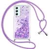 Vauki Cover per Samsung Galaxy A34 5G con Cordino, Trasparente Glitter Liquido Antiurto Brillantini Tracolla Custodia, Silicone Bumper Laccio Sabbie Donna Protettivo Case per Samsung A34 5G, Viola