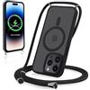 Yoedge Magnetica Cover per iPhone 15 Pro Max 6,7 con Cordino, Compatibile con MagSafe, Custodia Traslucida Opaca Hard PC Sottile TPU Antiurto Protettiva Case con Corda Collana Tracolla Laccio, Nero