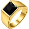 GoldChic Misura 30 Ossidiana 8MM Anello Uomo Oro Pietra Alta Trasparenza Intarsio 3D Tagliato a Diamante Anello Acciaio
