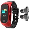 fohapfam Smart Watch con Auricolari Bluetooth,Touch Controlli di Fitness Tracker, Tracker Sportivo con frequenza cardiaca di Ossigeno nel Sangue Monitoraggio del Sonno Chiamata Controllo delle Foto,Rosso