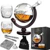 Mikamax - Globe Decanter - Set Di Decanter Per Whisky 900 ml - Set Di Whisky Fatto A Mano - Include 2 Bicchieri Da Whisky - 9 pietre di whisky - custodia, pinza a imbuto incluso - Set Di Decanter