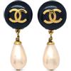 CHANEL Pre-Owned - Orecchini a clip con logo CC 1995 - Donna - placcatura in oro/acrilico/perle - Taglia unica - Nero