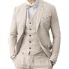Leader of the Beauty Abito da uomo in lino 3 pezzi formale da uomo d'affari blazer pantaloni abito con risvolti a tacca matrimonio testimoni dello sposo abbigliamento per feste, Beige, 60 IT